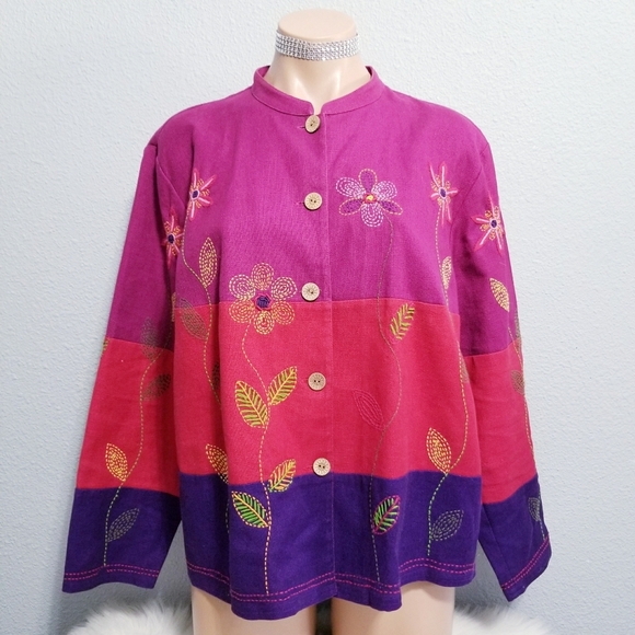 Coldwater Creek hippie boho embroidered jacket blazer top petite LARGE - Picture 1 of 9